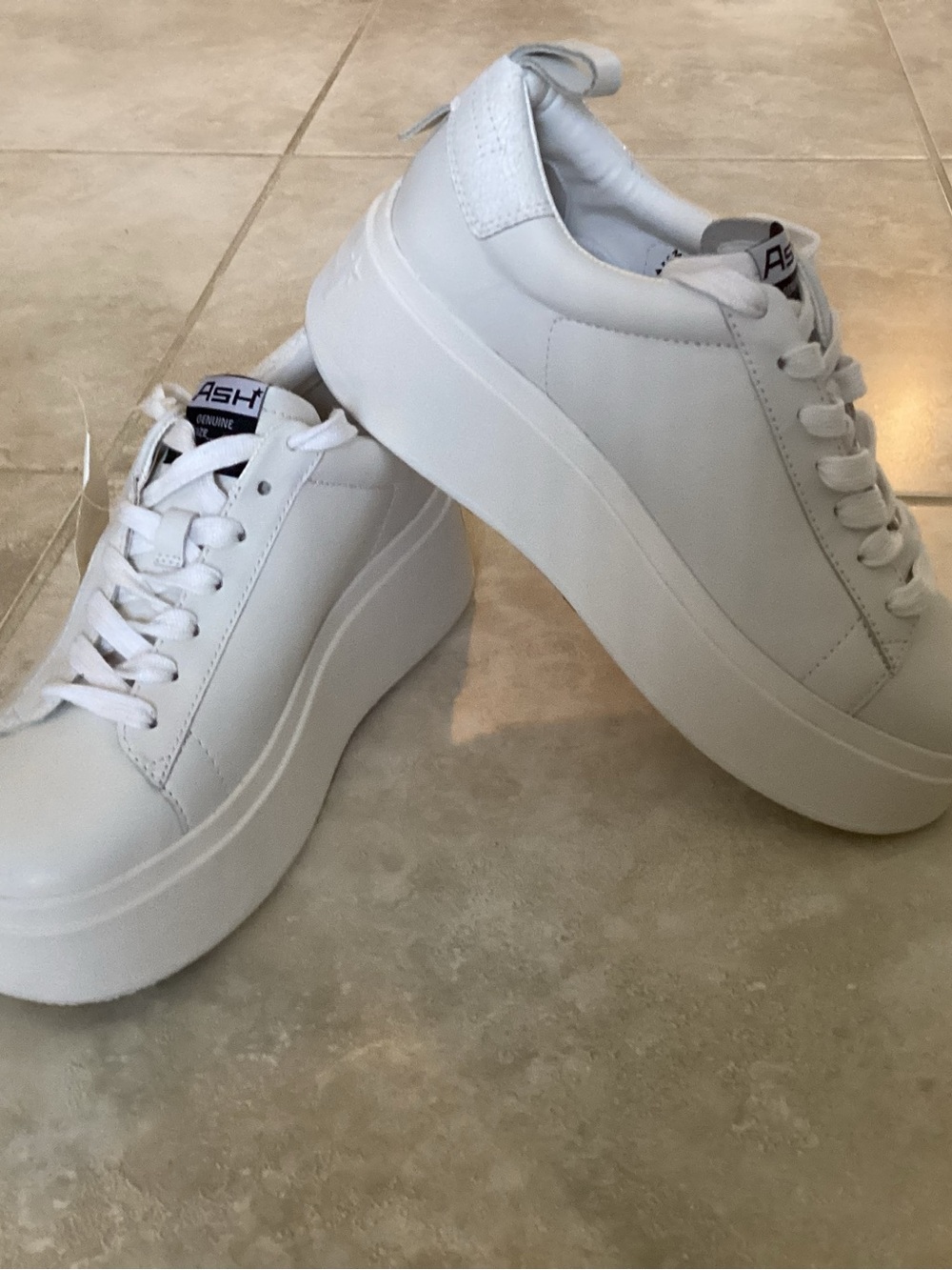 New ASH White Leather Platform Sneakers - Picture 2 of 8